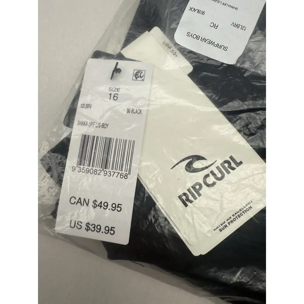 Rip Curl Hawaii Long Sleeve Rash Guard Tshirt Youth Size 16/XL Black UPF 50 READ